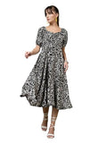 Oomph! Women'S Western & Fusion Wear Printed Crepe Dress For Women Puffed Sleeve Black - Md987,Midnight BlackApparel,M