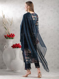 Gosriki Women'S Rayon Blend Straight Printed Kurta With Pant & Dupatta (Sunawal Blue-Gs_M_Blue_Medium),Blue,,B0DJWFR3GN