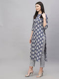 Anni Designer Women'S Cotton Blend Straight Printed Kurta With Pant (Babita Blue_L_Blue_Large),Blue,L,Cotton Blend,Babita_1423,Kurta