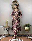 Anni Designer Women'S Cotton Blend Straight Printed Kurta With Pant (Dhun Wine-Nw_L_Wine_Large),Wine,L,Cotton Blend,DHUN WINE-NW_1504,