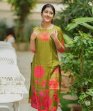 Anni Designer Women'S Rayon Viscose Straight Printed Kurta With Pant (Lilapa Green_S_Green_Small),Green,S,Rayon,Regular,
