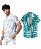 LookMark Men's Cotton Blend Casual Beach Wear Shirts | Stylish Printed Shirts for Men | Comfortable Summer Wear | Party Vacation & Daily Casuals (Pack of 2) (Printed Shirt Blue Leaf-ADAM Blue-S),Blue-Blue-01