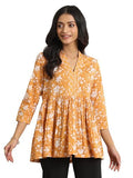 Libas Women'S Cotton Floral Printed Anarkali Kurti (98001O_Mustard_L)
