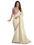 Satrani Womens Pure Chiffon Saree (3568S128N_Off White)