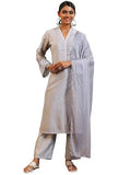 Libas Womens Printed Silk Blend Straight Kurta With Trousers And Dupatta