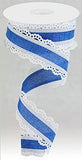 Scalloped Edge Canvas Ribbon, 10 Yards (White, Royal Blue, 1.5 Inch)
