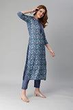 Gosriki Women'S Cotton Blend Traditional Straight Printed Kurta And Pant Set (Kapar Blue-Nw-Gs_Xl_Blue_X-Large),Blue,,B0BTDSDH39