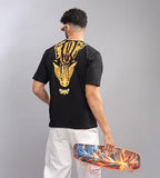 Kyda Men'S 100% Pure Cotton Relaxed Fit Drop Shoulder Premium Front & Back Printed Black Oversized T-Shirt For Summer,BlackApparel,S