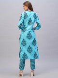 Anni Designer Women'S Rayon Blend Straight Printed Kurta With Pant (Cheer Blue_Xl_Blue_X-Large),Blue,XL,Rayon Blend,Regular,