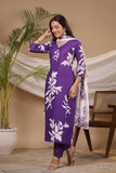 Anni Designer Women'S Cotton Blend Straight Printed Kurta With Pant & Dupatta (Suman Blue_Xl_Blue_X-Large),Blue,XL,Cotton Blend,Regular,