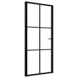 vidaXL Modern Interior Door 36.6x79.3 Black ESG Tempered Glass and Aluminum Frame Door with Vertical Decorative Line Trans