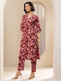 Libas Women'S Cotton Blend Kurta Sets (400592_Maroon_S)