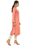 Soch Womens Peach Rayon Paisley Embroidered Straight Kurta Peach Xs
