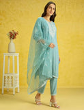 Kaari Rayon Staple 3 PCS Women Kurta Set (KAAAW24WSKD-82022_Indian Ocean Blue_2XL)