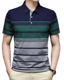 Eyebogler Men'S Designer Half Sleeves Polo Neck Striped T-Shirt,5 Percent Grey Navy Apparel,L