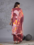 Anni Designer Women'S Rayon Blend Printed Straight Kurta With Pant & Dupatta (Khissu Wine_M_Wine_Medium),Wine,M,Rayon Blend,Regular,Kurta, Scarf