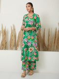 Anni Designer Women'S Cotton Blend Straight Printed Kurta With Palazzo (Kanya Green_S_Green_Small),Green,S,Cotton Blend,Kanya Green_248,Kurta, Pants