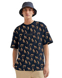 Eyebogler Round Neck Half Sleeve Loose Fit Animal Print Men Tshirt Navy Blue,Navy BlueApparel,XL