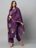 Anni Designer Women'S Cotton Blend Straight Printed Kurta With Pant & Dupatta (Tank Violet_S_Violet_Small),Violet,S,Cotton Blend,Regular,Dupatta