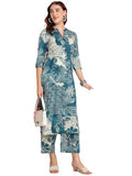 Gosriki Women'S Rayon Blend Straight Printed Kurta With Pant (Tomsk Teal-Gs_S_Teal_Small),Teal Blue,,B0DRNMTNS6