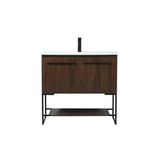 Elegant Decor Sloane 36 Mdf And Steel Single Bathroom Vanity In Walnut