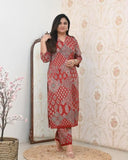 Gosriki Women'S Rayon Viscose Straight Printed Kurta With Pant (Kadai Red-Vks01-Gs_L_Red_Large),Red,,B0F1SR73GG