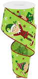 Elves on Canvas Wired Edge Ribbon 10 Yards (Lime, Red, Green, 2.5 Inch)