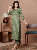 Gosriki Women'S Cotton Blend Straight Printed Kurta With Pant (Irm55 Green-Gs_S_Green_Small),Green,,B0CVHBD5HH