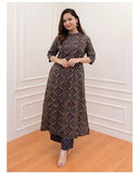 Anni Designer Women'S Cotton Blend Printed Straight Fit Kurta With Palazzo (Abp-Clrs_Blue_Large),Blue,L,Cotton Blend,Casual,Kurta, Pants