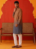 Jompers Brown Brown Ombre Printed Kurta Pyjama Set For Men (Brown, L)