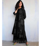 Gosriki Women'S Rayon Viscose A-Line Printed Kurta With Palazzo (Chaurya Black-Gs_Xl_Black_X-Large),Black,,B0FDBFMF3Y