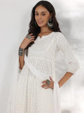 Libas White Pure Cotton Embroidered Kurta Sets For Women White L