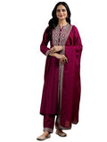 Libas Womens Yoke Design Silk Blend A-Line Kurta With Palazzos And Dupatta