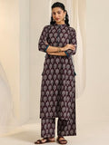 Libas Womens Printed Cotton Straight Kurta With Palazzos Wine L