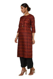 Soch Womens Maroon Linen Blend Ikat Print Kurta With Tassels Maroon Xs