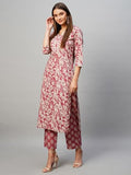 Anni Designer Women'S Cotton Blend Straight Printed Kurta With Pant (Soking Pink_S_Pink_Small),Pink,S,Cotton Blend,ANNI DESIGNER Women's Cotton Blend Straight Printed Kurta with Pant (Soking Pink),