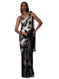 Womanista Women's Women Satin Saree ll Women Black saree ll Women Floral Printed saree ll Un-stitched blouse saree