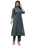 Gosriki Women'S Rayon Blend Straight Printed Kurta With Pant (Ommy Kerosin-Vks01-Gs_Xl_Dark Blue_X-Large),Dark Blue,,B0DCK9QQ8V