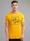Adro Mens Printed T Shirt - Premium Cotton Graphic Printed Tshirt - Mustard T-Shirt - Rn24-Fect-Mu-S