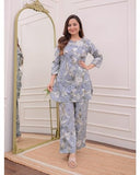 Anni Designer Women'S Cotton Blend Printed Ethnic Co-Ord Set (Yojata Grey_S_Grey_Small),Grey,S,Cotton Blend,Regular,Kurta