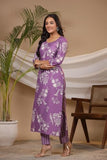 Anni Designer Women'S Cotton Blend Straight Printed Kurta With Pant (Mayank Purple_L_Purple_Large),Purple,L,Cotton Blend,Casual,