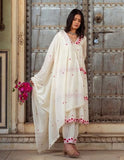 Anni Designer Women'S Rayon Blend Anarkali Embroidered Kurta With Pant & Dupatta (Raashi Cream_M_Cream_Medium),Cream,M,,,