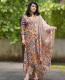 Gosriki Women'S Rayon Blend Printed Straight Kurta With Pant & Dupatta (Kalam Chiku-Vks03-Gs_S_Beige_Small),Beige,,B0DNK8NQTY