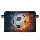 AUUXVA SEULIFE Football Soccer in Fire Water Foldable Storage Basket, Large Collapsible Organizer Storage Bin Cube Toys Storage