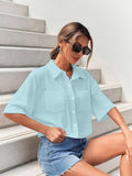 Toplot Shirt For Women || V-Collar Solid Crop For Woman || Half Sleeves For Women || Oversized Shirt For Woman (V-Crop-Shirt-5183-5183-Pista-Sky-S),Pista-Sky,,B0FBG592QR