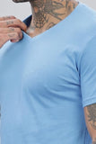 ADRO V-Neck T Shirt for Men 100% Cotton Vneck Tshirt is Ideal for Casual wear Workouts and Loungewear Adding a Stylish Touch.|VN24-PLN-SK-XL Sky Blue,Sky Blue