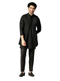Kisah Men'S Kurta Jacket Trouser Set, Black Silk Blend, Jacquard Regular Fit Mandarin Collar Long Sleeves (40)