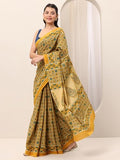 Libas Womens Printed Cotton Saree With Blouse Piece Mustard One Size 16190