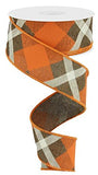 Plaid Canvas Wired Edge Ribbon, 10 Yards (Brown, Orange, Cream, 1.5)
