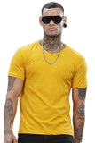 Adro Men'S V Neck Solid Cotton T-Shirt (Vn-M-Pln-Mu_Mustard_L)